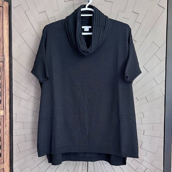 Joan Vass Black Geometric Cowl Neck Pullover 100% Cotton Sweater Size 3 - Picture 1 of 10